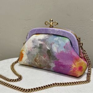 Tie-dye Print Cowhide Handmade Acrylic Frame Push Lock Handbag, Crossbody